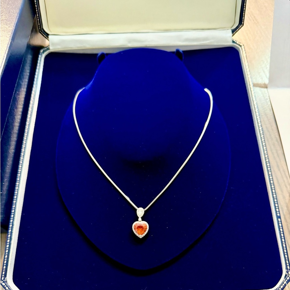 14kt White Gold & Bohemian Garnet Diamond Pendant Necklace